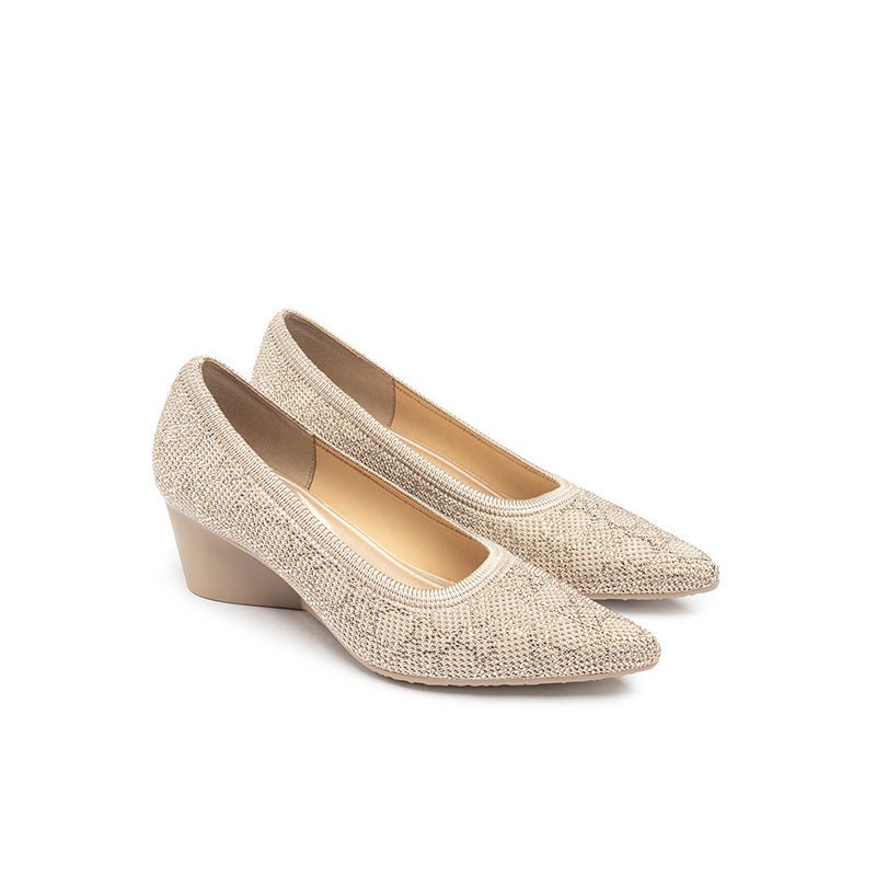 Rhinestone Check Knit Pointed Toe Wedge Pumps – Vintage Sparkle Office Heels