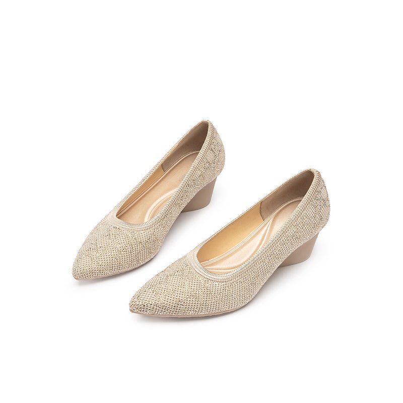 Rhinestone Check Knit Pointed Toe Wedge Pumps – Vintage Sparkle Office Heels