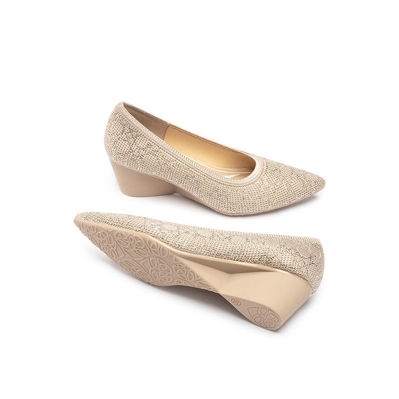 Rhinestone Check Knit Pointed Toe Wedge Pumps – Vintage Sparkle Office Heels