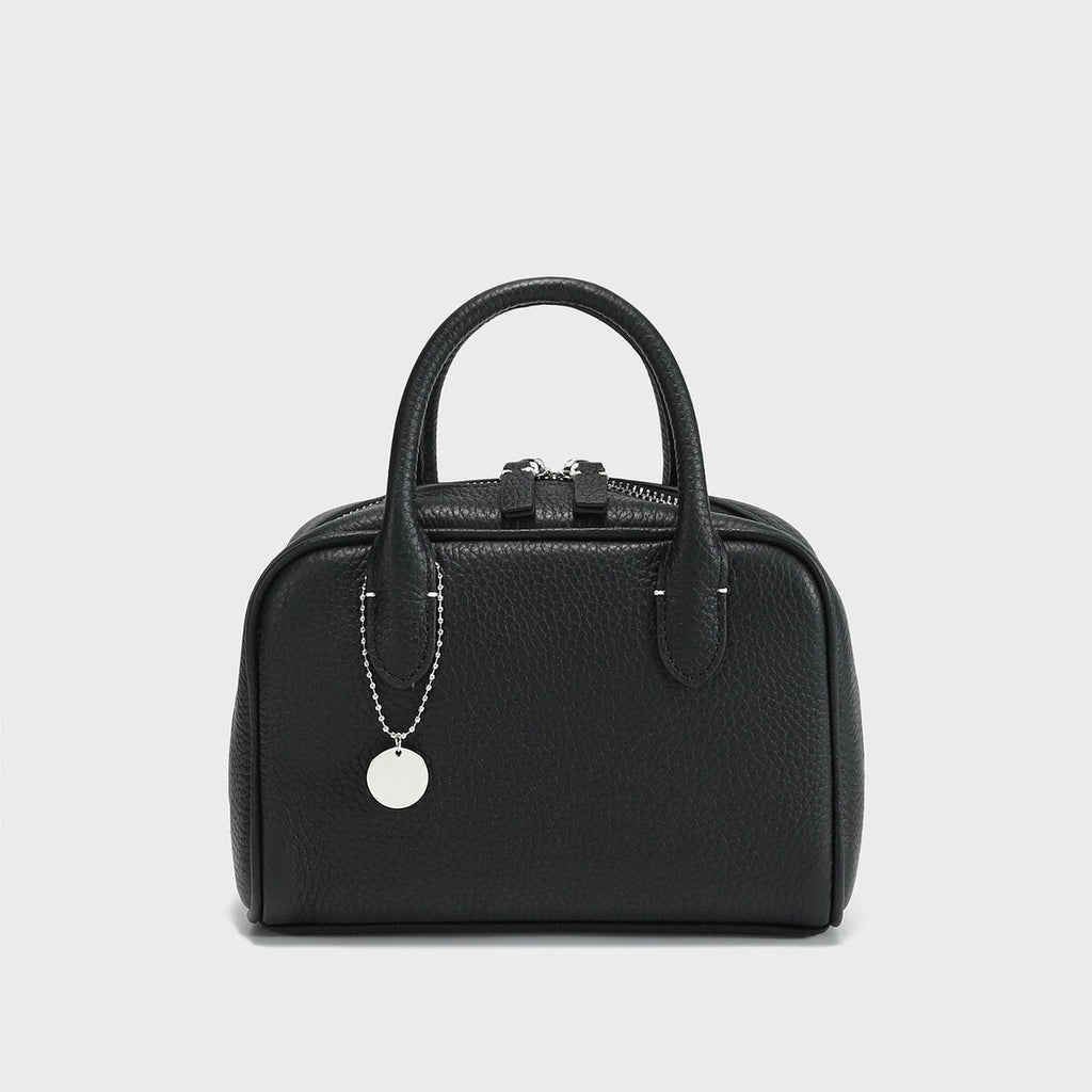 TOGO Leather Mini Bowling Top-Handle Bag – Structured Dome Satchel with Chain Charm