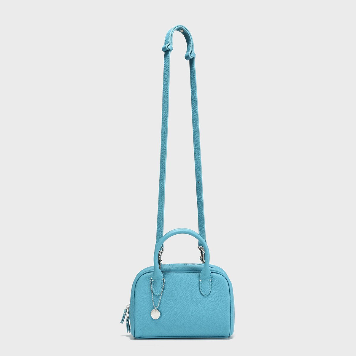 TOGO Leather Mini Bowling Top-Handle Bag – Structured Dome Satchel with Chain Charm