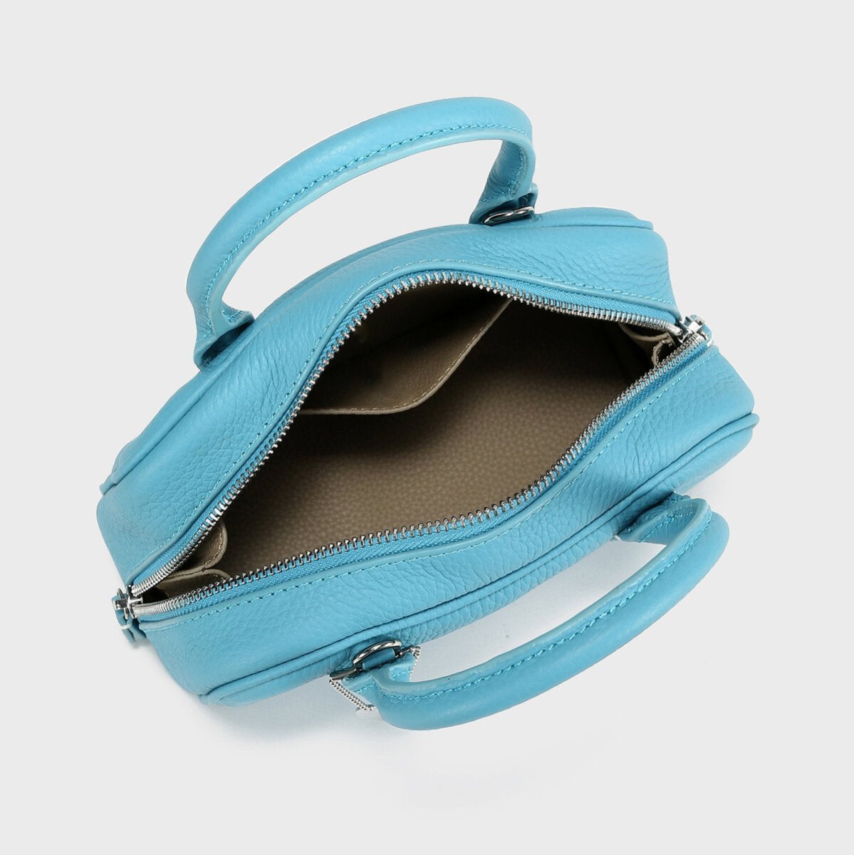 TOGO Leather Mini Bowling Top-Handle Bag – Structured Dome Satchel with Chain Charm