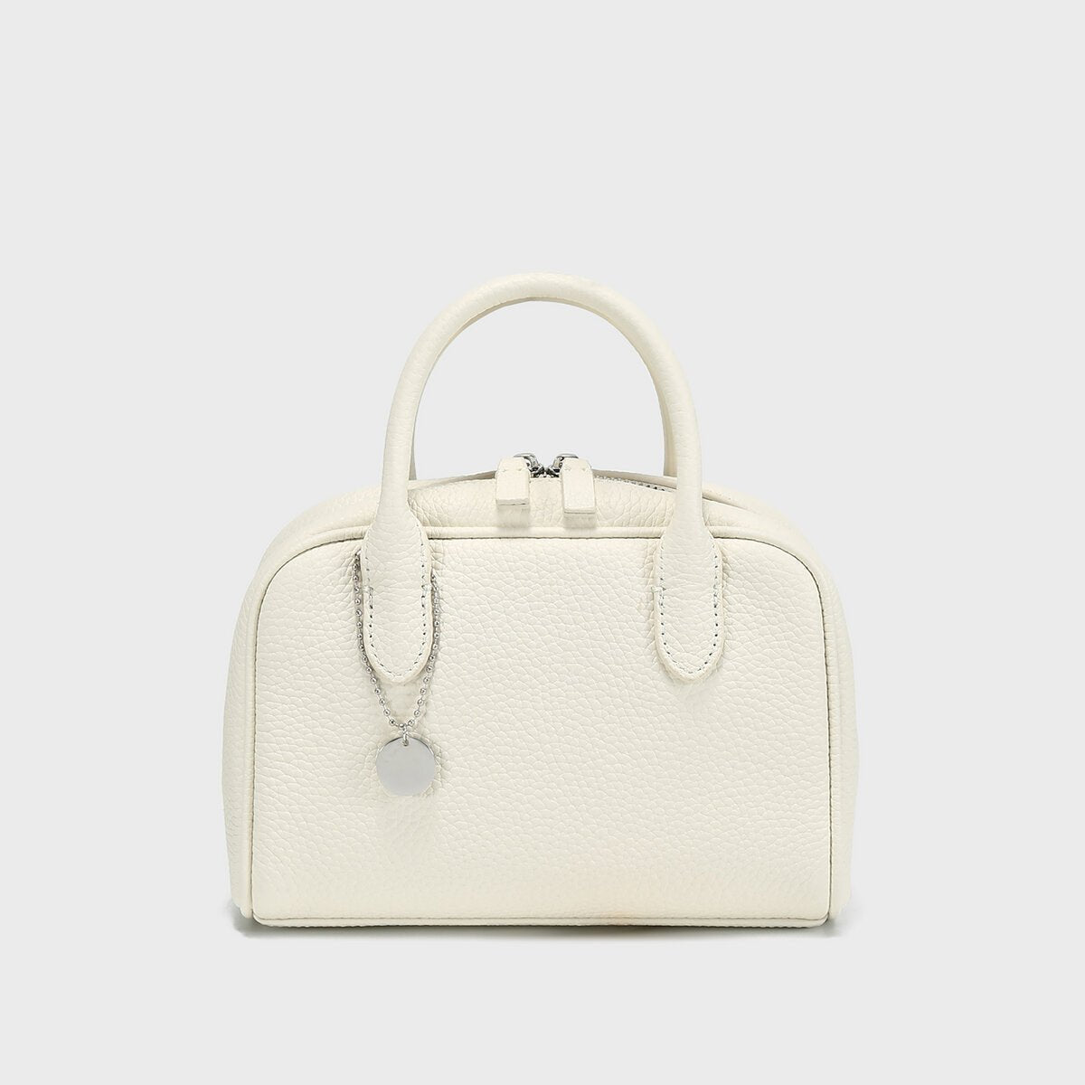 TOGO Leather Mini Bowling Top-Handle Bag – Structured Dome Satchel with Chain Charm