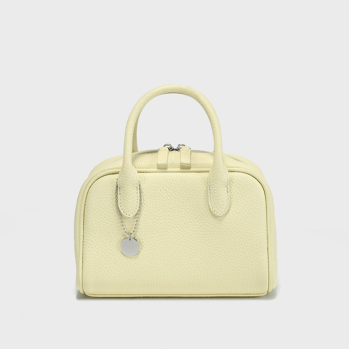 TOGO Leather Mini Bowling Top-Handle Bag – Structured Dome Satchel with Chain Charm